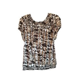 Style & Co Abstract Snake Print Smocked Blouse Size L